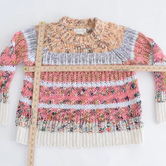 Anthropologie Kahlo Striped Pink & Cream Chunky Knit Crewneck Sweater S - Picture 4 of 12